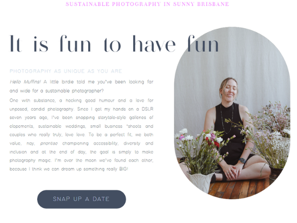 homepage copywriting adapted for a one-page photography website